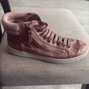 Ugg Womens Size 8 Olive Glitter Rib Knit Collar Pink High Top Sneakers 1096940